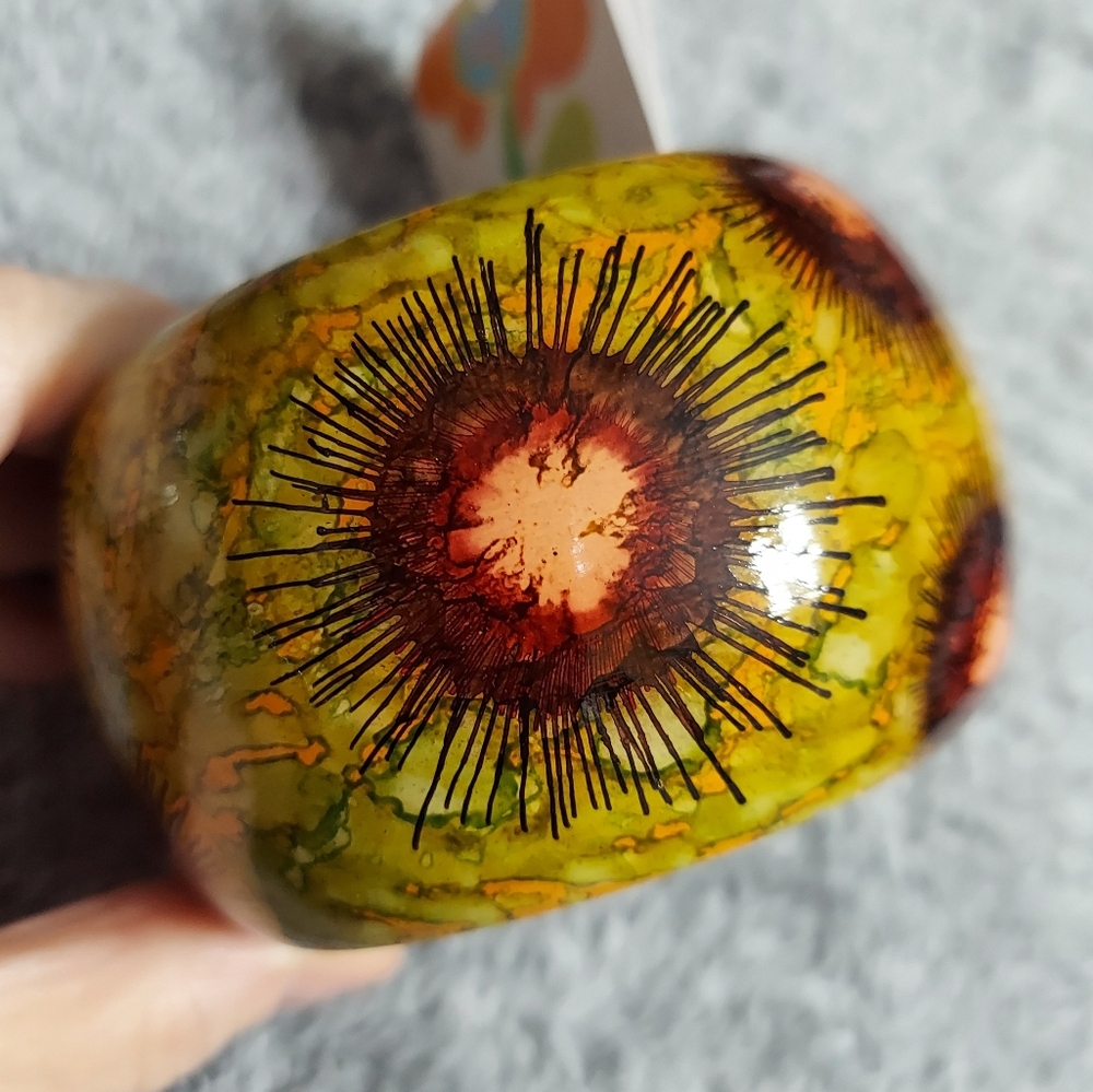 Antika Boho Style Hand Painted/Polished Wood (Sunflower Festival) Bangle Br…